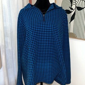 Lands' End Blue and Black Zip Up Sweater with Checkered Pattern